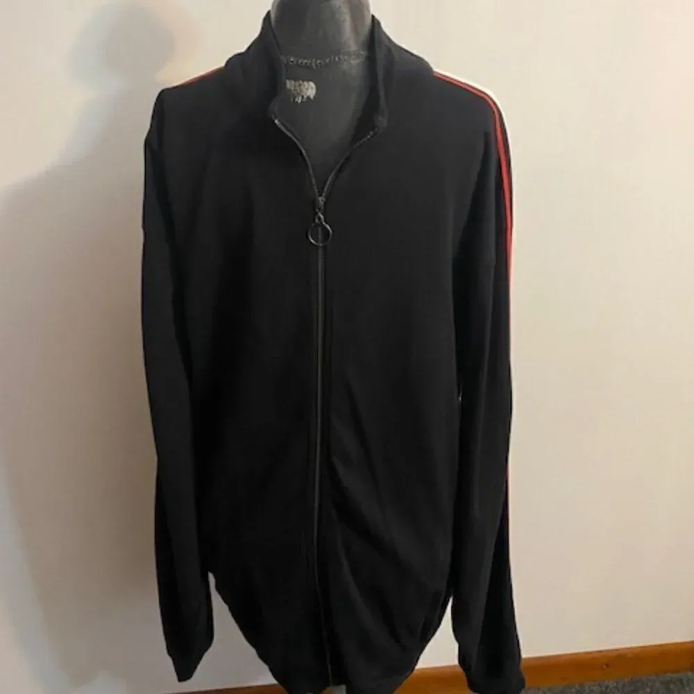 Foundry Young Men's Black zip front Red/White stripe sleeve jacket, size 2XLT